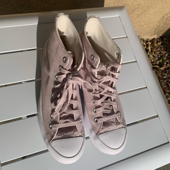 Converse blush pink platform canvas and faux shearling size 10 - Picture 2 of 14